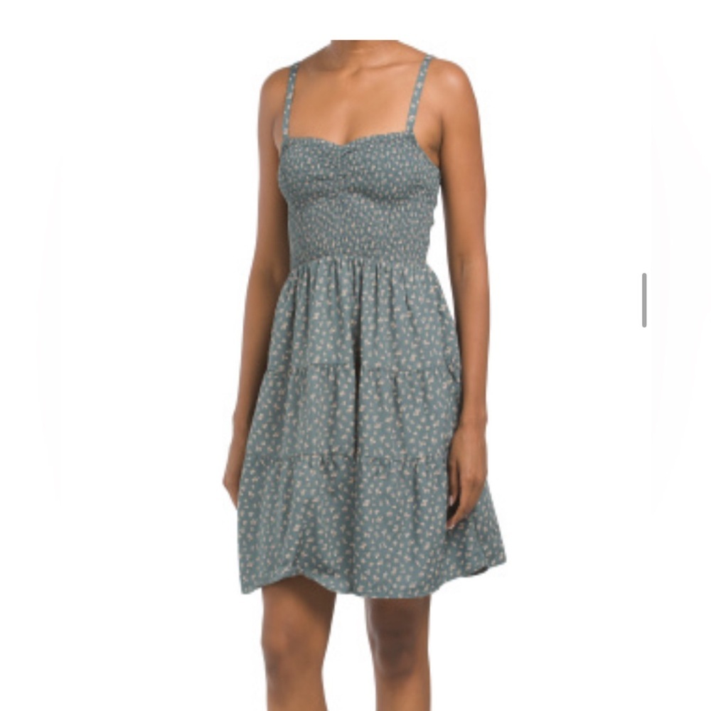 Madewell Tucker Tie Strap Mini Dress Sage Green Ditsy Floral Pockets Size XXS